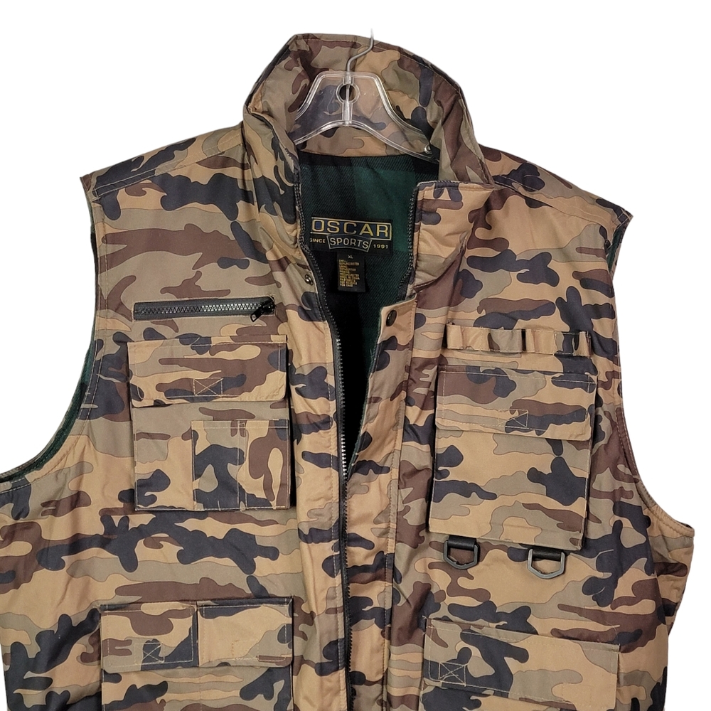 Oscar Vintage Camo Camouflage Plaid Lined Hunting Cargo Survival Outdoor Vest XL - Picture 3 of 14
